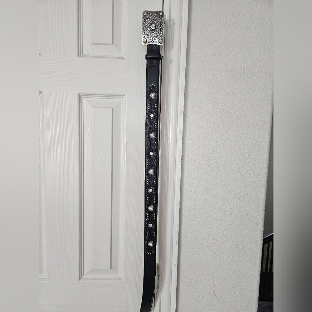 Justin QUEEN OF HEARTS Black Leather Belt  Size 30  C20633 NWT List